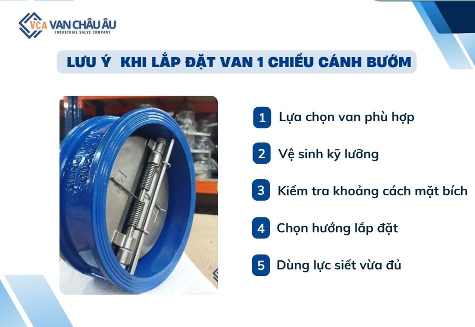 lưu ý khi lắp đặt van 1 chiều cánh bướm