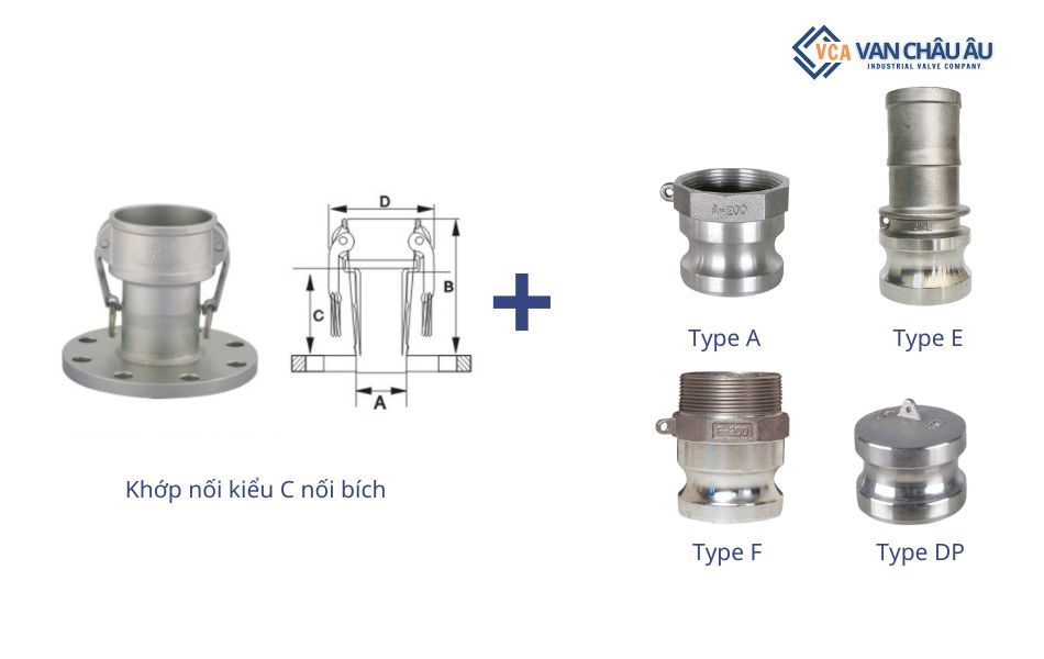 Khớp nối nhanh inox kiểu C nối bích kết hợp được với nhiều loại đầu nối khác