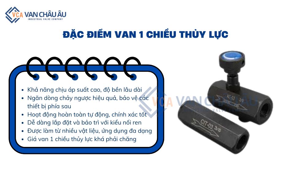 đặc điểm nổi bật van 1 chiều thủy lực