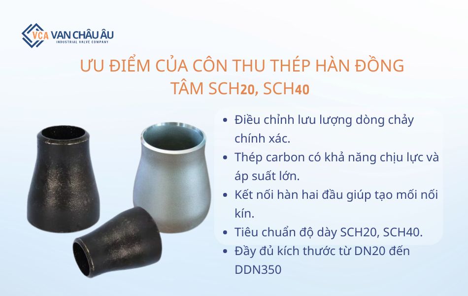 Đặc điểm côn thu thép hàn đồng tâm SCH20, SCH40