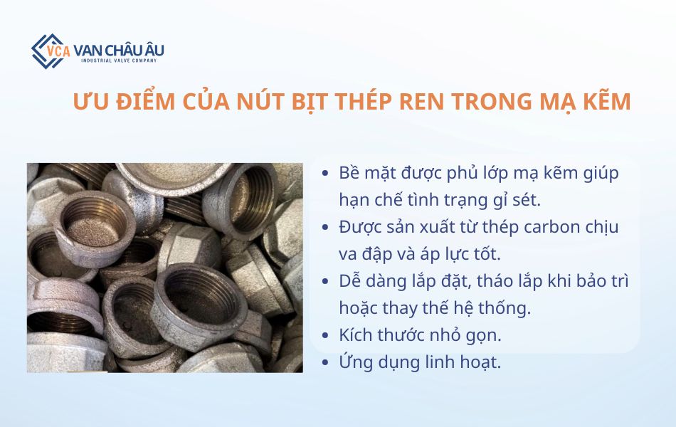 Ưu điểm nút bịt thép ren trong mạ kẽm