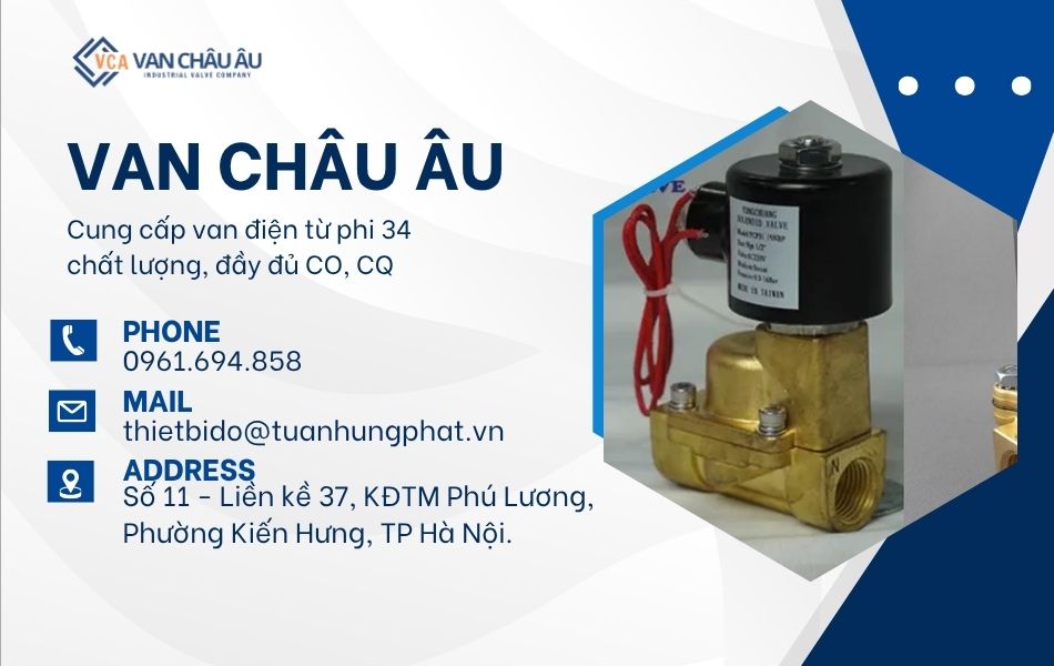 Mua van điện từ phi 34 chính hãng tại Van Châu Âu